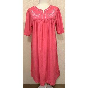 National Vintage 90s Pink Floral Embroidered Muumuu House Dress